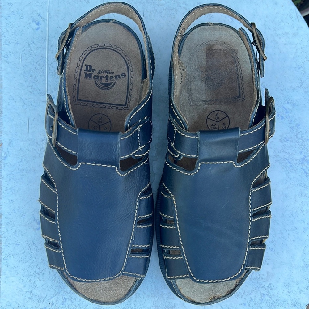 🏴 Blue Vintage Dr. Martens MIE Double Buckle Cut-Out Sandals UK 8 - Picture 11 of 16
